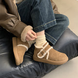 2025  thick-soled snow boots women's winter new retro Birkenstocks plush warm flat cotton shoes fluffy short boots