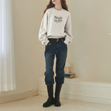 Contrasting color fleece sweater women's spring and autumn new fashion versatile crew neck top Japan and Korea casual letter embroidered jumper