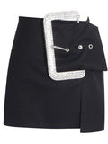 2025 Diamond-encrusted black skirt women's  spring new  style temperament heavy industry belt design A-word short skirt women