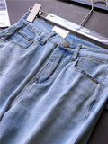 Light blue soft and comfortable high waist loose ice breathable versatile legs long straight pants wide leg jeans women Z273
