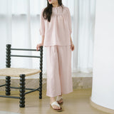 Japanese and Korean version of loose pullover pants set, sweet and cute lace pure cotton polka dot jacquard loose and casual two-piece set
