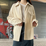 Thickened corduroy shirt women's clothing  spring and autumn new Korean version casual design sense pit strip shirt jacket tide