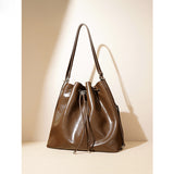 2025 Niche design leather women's bag popular new fashion bag large capacity tote bag versatile shoulder underarm bucket bag