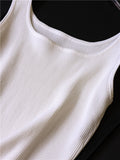 Solid color threaded elastic slim square neck sleeveless knitted top women's ice suspender short vest Z297