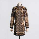 2025 spring new  retro printing bubble bead design sense long sleeve dress women's fashion temperament short skirt