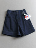 Skinny pants pinch pleated high waist elastic wide leg pants  summer new versatile jeans women's shorts hot pants X934