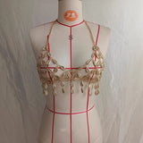 2025  Zq4052 2025 New hot-selling gold melon seed pendant metal chain splicing neck top small vest body chain