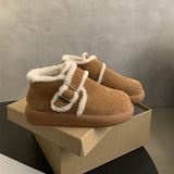 2025  thick-soled snow boots women's winter new retro Birkenstocks plush warm flat cotton shoes fluffy short boots