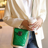 Fashion leather chain mobile phone bag Xiaoxiangfeng  new diamond gem small gold ball single shoulder calfskin women's bag