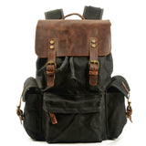 KKBOXLY 2025 New men's backpack canvas casual backpack trendy computer bag oil wax canvas with leather bag trendy street style