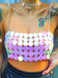 2025  LH4253 2025 New new hot-selling acrylic sheet hand-spliced halter top small vest