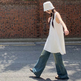 Suspender skirt Korean version women's summer short sleeveless U-neck vest skirt design strap cotton and linen dress women