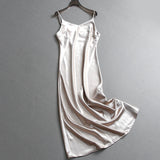 Simple solid color glossy satin slim V-neck sleeveless suspender skirt temperament commuter dress dress Z713