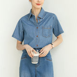 Customized 2025 summer cotton denim shirt comfortable and fashionable versatile retro loose short-sleeved shirt