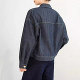 Retro lapel pocket casual denim jacket women's spring and autumn thin temperament small fragrant top
