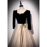2025 Black evening dress female  new annual meeting host spring long-sleeved  solo vocal art test performance suit
