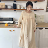 New simple long-sleeved crepe dress long loose casual casual style home dress can be worn outside nightgown women
