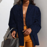 2025 spring new  women's clothing temperament retro style brown loose pocket suede long-sleeved blazer women