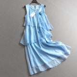 Solid color stacked three-dimensional flower beaded round neck sleeveless vest skirt Korean gentle wind women's long dress dress X975
