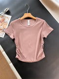 Sports T-shirt women's quick-drying pleated thread short  summer new super elastic fitness clothes running yoga K413