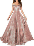 2025Popular trade dress  new one-word shoulder off-the-shoulder dress women's long sequined ball evening dress