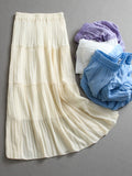 "Upper body light and breathable" solid color elastic waist pleated skirt a-shaped skirt chiffon skirt medium and long women's skirt L187