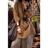 2025    22/5 Big Joe, literary and retro linen hand-sewn buckle V-neck pullover, medium and long linen shirt with seven-quarter sleeves