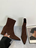 2025  Coarse Heel Pointed Short Boots Women's High Heel Suede Commuter Skinny Boots Sleeve Stretch Boots Fashion Boots