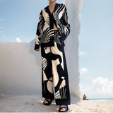 2025 women's clothing  spring new temperament elegant home style printing long-sleeved trousers casual fashion suit