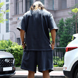 KKBOXLY 2025 popular  knitted rough edge casual men's suit loose short-sleeved men's T spring and summer shorts solid color men's clothing