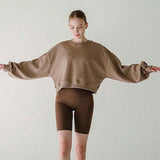 Classic crew neck solid color sweater women's clothing spring and autumn loose casual short top shoulder bubble sleeve jumper