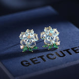 2025 S925 Silver Needle Korean Edition Small Fresh Earrings Sweet Temperament Earrings Zircon Inlaid Simple Color Flower Stud Earrings Women