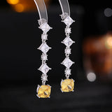 2025 S925 silver needle high-end temperament light luxury earrings wholesale super flash geometric square zircon inlaid long earrings
