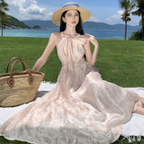 2025 neck straps Elegant sleeveless seaside vacation skirt Shoulder floral seaside romantic dress Long dress