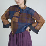 new Chinese digital printing ramie diagonal shirt, retro literary placket button top S23139