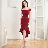 2025 Evening dress female sexy one-word shoulder banquet dinner high-end temperament socialite thin medium and long fishtail dress