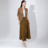 2025 temperament pleated coat women's spring and autumn versatile lapel solid color loose casual high-end cardigan top short