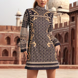2025 spring new  retro printing bubble bead design sense long sleeve dress women's fashion temperament short skirt