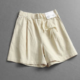 "Comfortable and breathable" pure cotton drawstring elastic waist loose wide-leg pants versatile outer casual pants women's shorts L377
