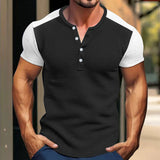 KKBOXLY 2025 men's casual loose short-sleeved n retro tough guy color matching T-shirt men's heavy Henry short-sleeved men's T-shirt