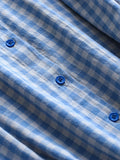 Contrasting color plaid loose silhouette lazy stand-up collar pure cotton shoulder sleeves  summer new versatile blouse X099