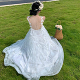 2025 beautiful white lace suspender dress women's summer skirt temperament high-end sexy seaside vacation dress