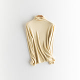 Simple solid color heap collar bottoming shirt women's  spring new temperament slim fit inside can be worn outside long-sleeved top
