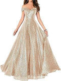 2025Popular trade dress  new one-word shoulder off-the-shoulder dress women's long sequined ball evening dress