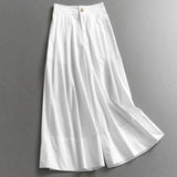 Solid color semi-elastic waist Lyocell blended high-waisted loose wide-leg pants versatile nine-point pants women's casual pants X906