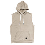 KKBOXLY 2025 New 2025 men's casual European size summer knitted texture hoodie sleeveless T-shirt pouch drawstring back