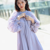 Holiday style dress niche design  retro V-neck lantern sleeves loose lazy long skirt C0132