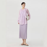 Women's Shirt  Shirt Spring Ramie Women's Weight Breathable Pleated Long Sleeve Top Sunscreen Shirt B0437