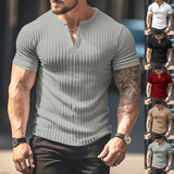 KKBOXLY 2025 popular summer new men's Henry shirt T-shirt outer size  casual knitted slim-fitting versatile top men
