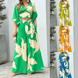 2025 Popular,   's new V-neck lantern sleeve short top high-waisted wide-leg pants women's spring women's suit